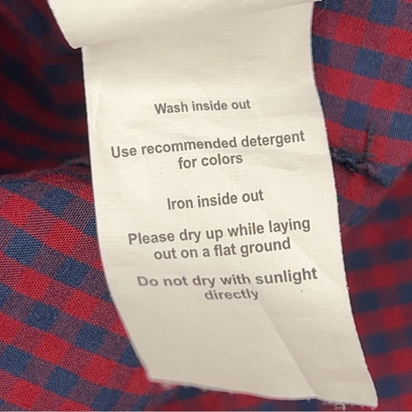 MEDIUM RED BLUE PLAID LONG SLEEVE BUTTON FRONT SHIRT MENS COTTON ACADEMIA PREPPY - Picture 14 of 14